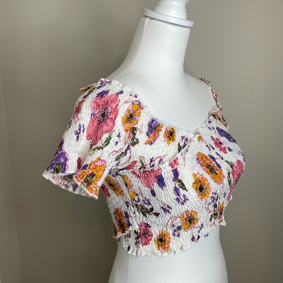 étophe studios cropped rouged asymmetrical floral white top size Medium - Picture 3 of 9